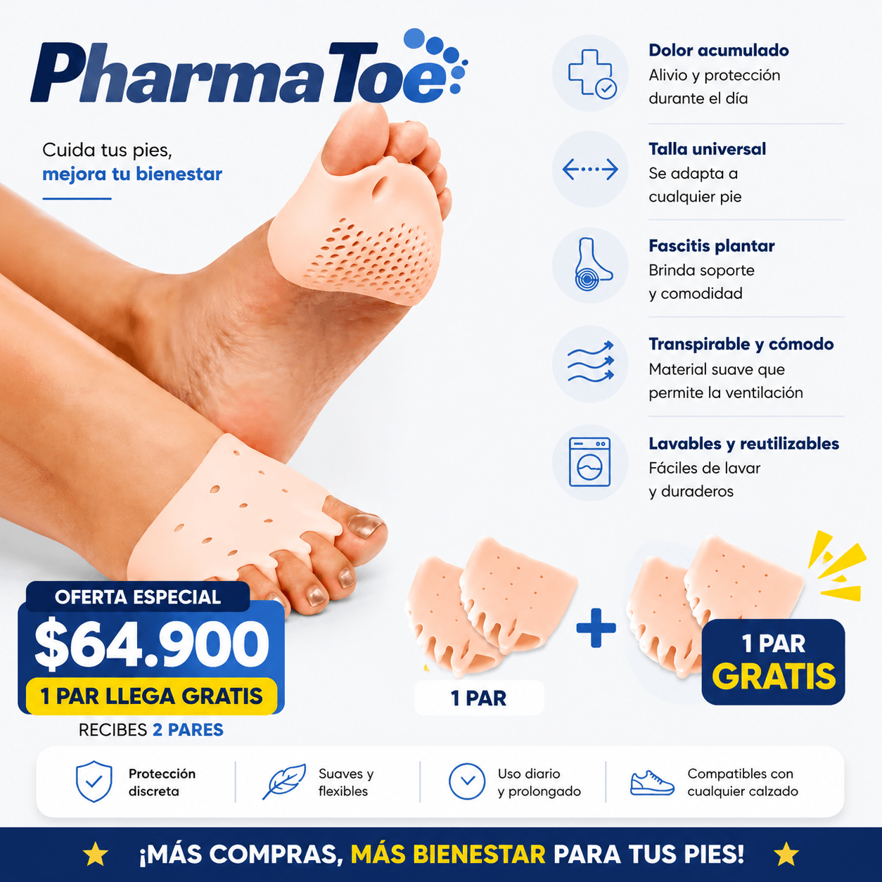 GRAN OFERTA PharmaToe™: Almohadillas Terapéuticas con Separador de Dedos