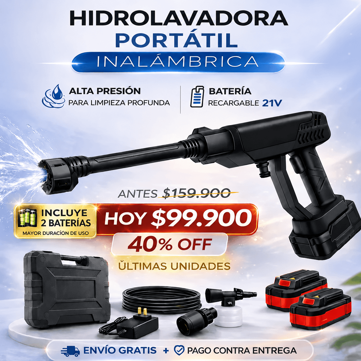 GRAN OFERTA HIDROLAVADORA | Portátil Inalámbrica 48V con 2 Baterías
