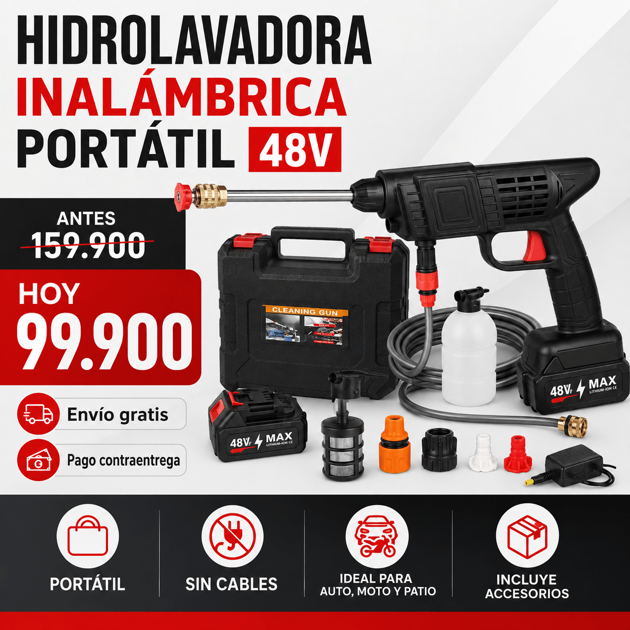 GRAN OFERTA HIDROLAVADORA | Portátil Inalámbrica 48V con 2 Baterías