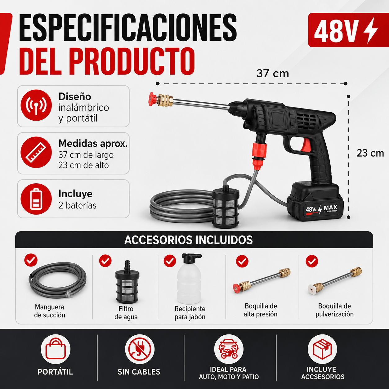 GRAN OFERTA HIDROLAVADORA | Portátil Inalámbrica 48V con 2 Baterías