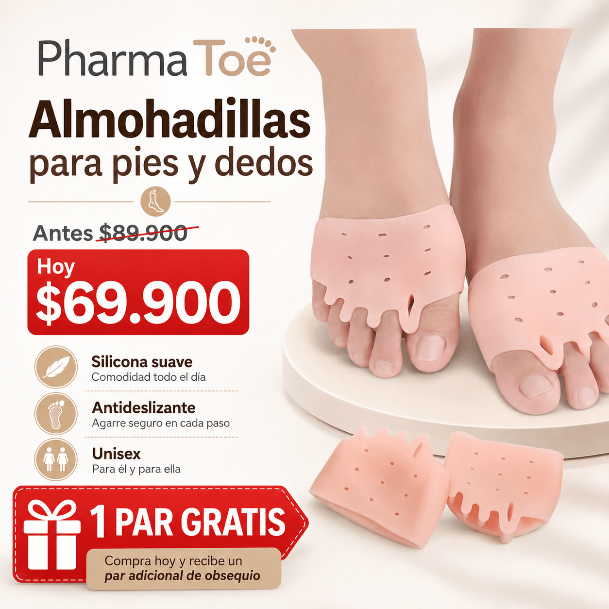GRAN OFERTA 2x1 PharmaToe™: Almohadillas Terapéuticas con Separador de Dedos