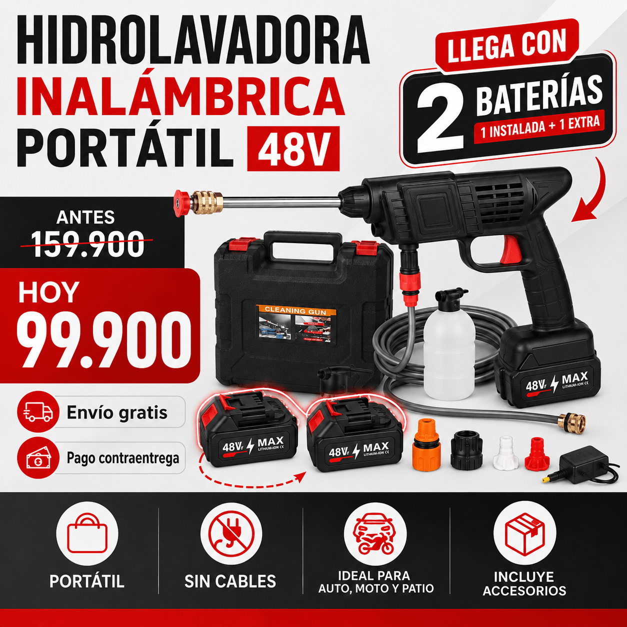 GRAN OFERTA HIDROLAVADORA | Portátil Inalámbrica 48V con 2 Baterías