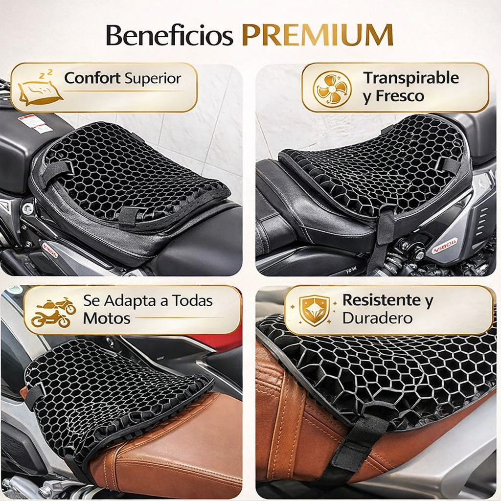 GelRide™ Ortopédico – Cojin Premium para Moto