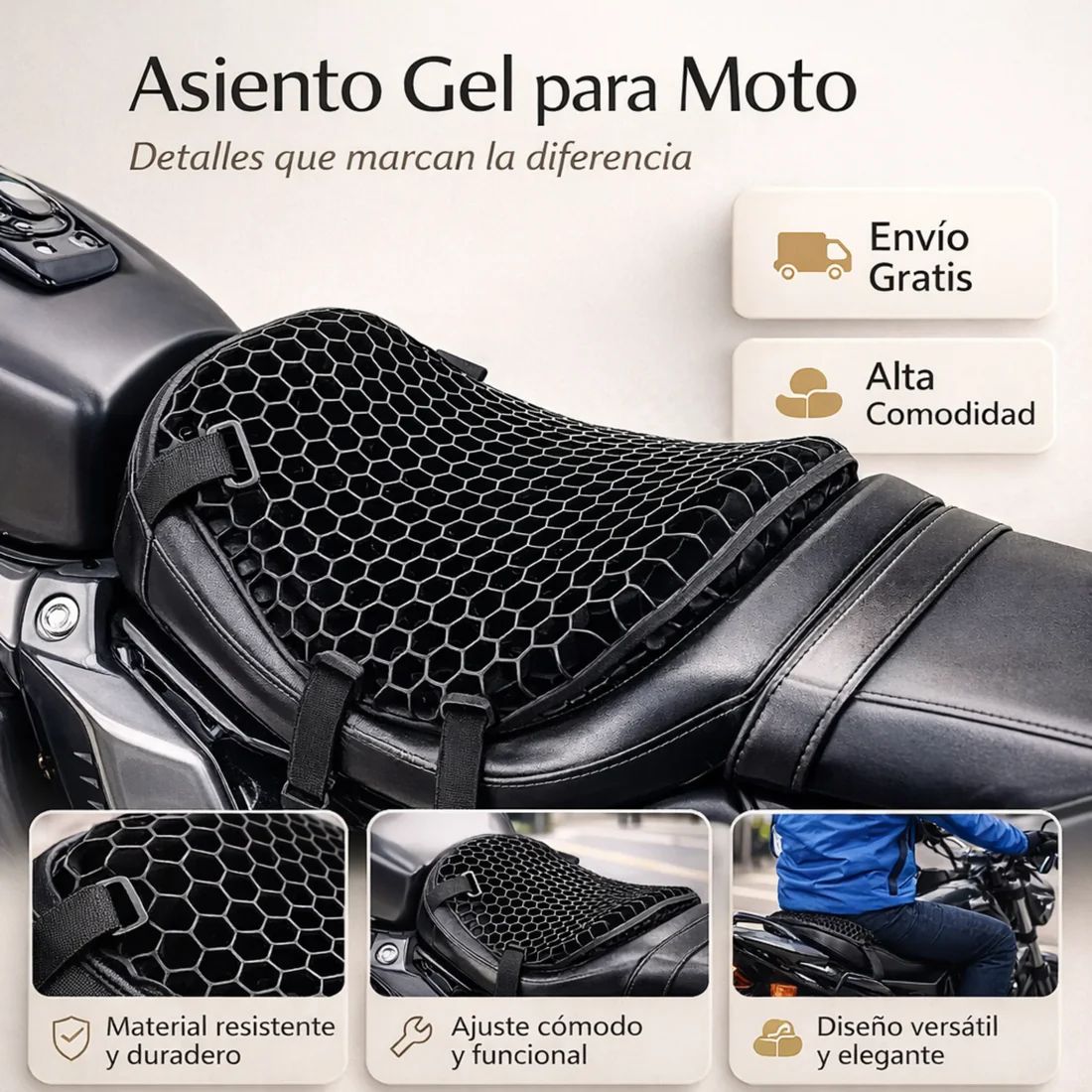 GelRide™ Ortopédico – Cojin Premium para Moto